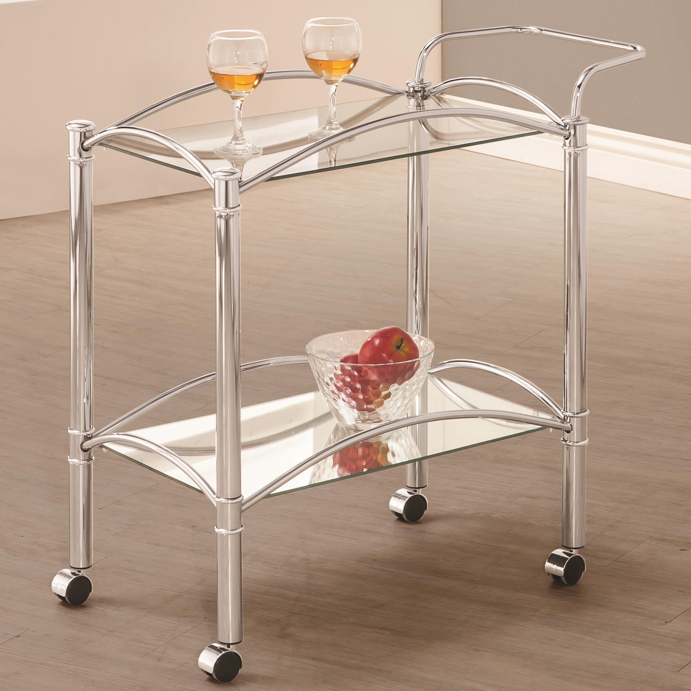 Coaster Kitchen Carts 910077 Chrome Serving Cart with Mirrored Bottom
